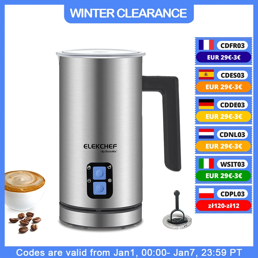 BioloMix Upgraded 4 in 1 Coffee Milk Frother Frothing Foamer Automatic Milk Warmer Cold/Hot Latte Cappuccino Chocolate