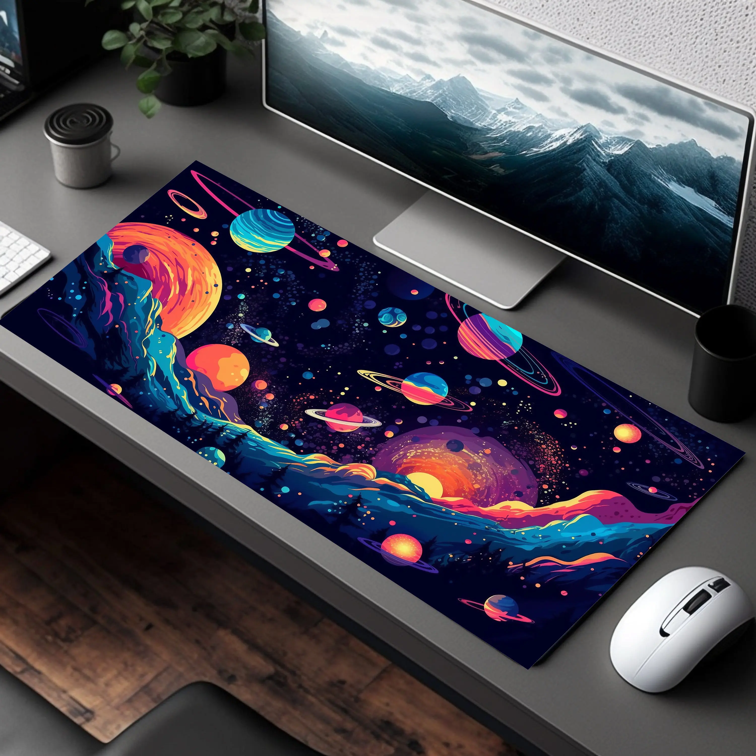 Galactic Explorer Desk Pad: Unleash Your Inner Astronaut with Our Starry and Planet Desk Mat Mouse Pad  Keyboard Pad