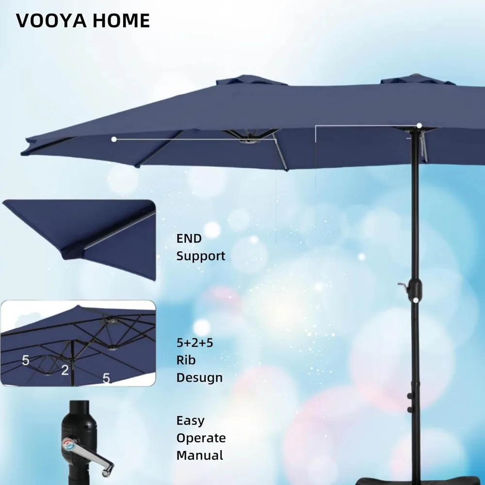 

15FT Double-Sided Patio Umbrella – Large Outdoor Market Umbrella with Crank, UV Protection, Water-Resistant Fabric for Backyard,