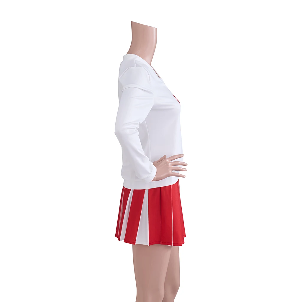 Betty Nerd Cheerleader Uniform Women Movie Character Cosplay Costume V-Neck Letter A Long Sleeve Top Red Pleated Skirt Outfits - view 3
