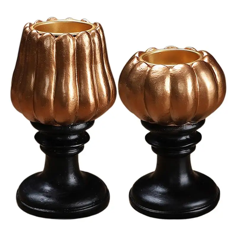 

2024 Halloween Pumpkin Candle Holder gold Resin Candlestick anti-slip Desktop Ornament creative warm and romantic atmosphere