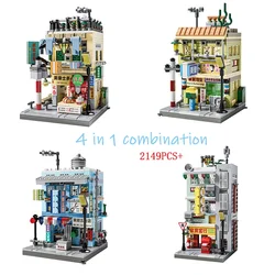 4in1 Retro HongKong Style Mini City Street View Houses Building Blocks MOC Desktop Ornaments Assembling Toy Brick Children Gifts