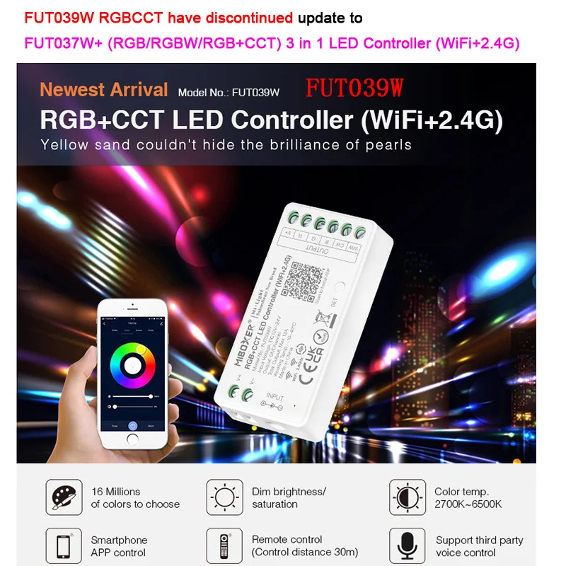 Miboxer 12V 24V 12A Tuya 2.4G WiFi RGB+CCT LED Light Controller DMX Dimmer Bluetooth-compatible 4.2 with DMX 512 LED Transmitter