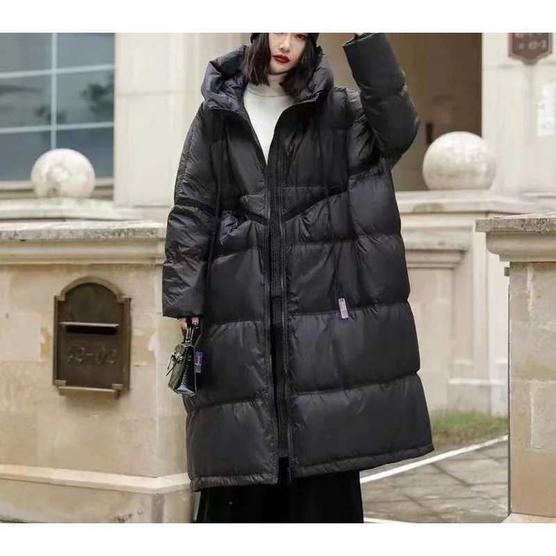 Down Jacket Female Hooded Long Section Warm Thick Section Winter Loose Large Plate White Duck Down Jacket Winter Coat Jacket