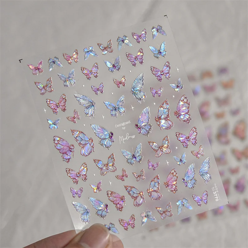 Purple Flash Fragment Shell Light Butterfly High Quality Nail Stickers Spring Nail Art Decal Design Manicure Tool