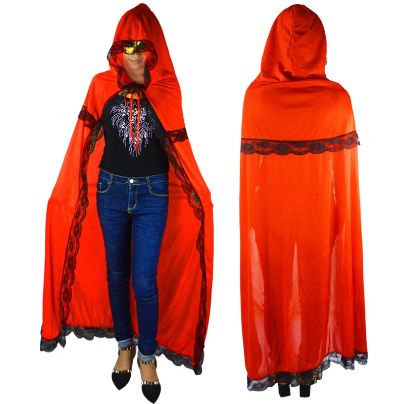 Sexy Costumes Holiday Prom Performance Dresses Red Shawl Cloak Little Red Riding Hood Costume Lace Cloak Party Halloween Props