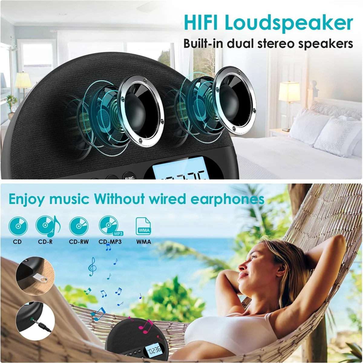 Portable CD Player, Bluetooth CD Player with Speakers Rechargeable CD Player ASP LCD Display with AUX Cable for Car