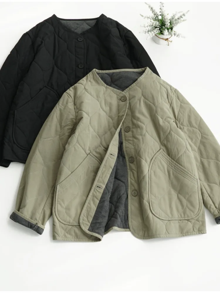 

Artistic Loose Casual Thin Cotton Jaet Women's Winter Coat Lightweight Small Cotton Padded Mommy Outerwear Long Sve roun...