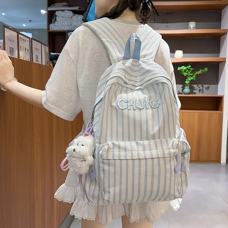 

2025 Forest Style Candy Stripe Backpack Instagram Aesthetic School Bag for Teens Large Capacity Cute Rucksack