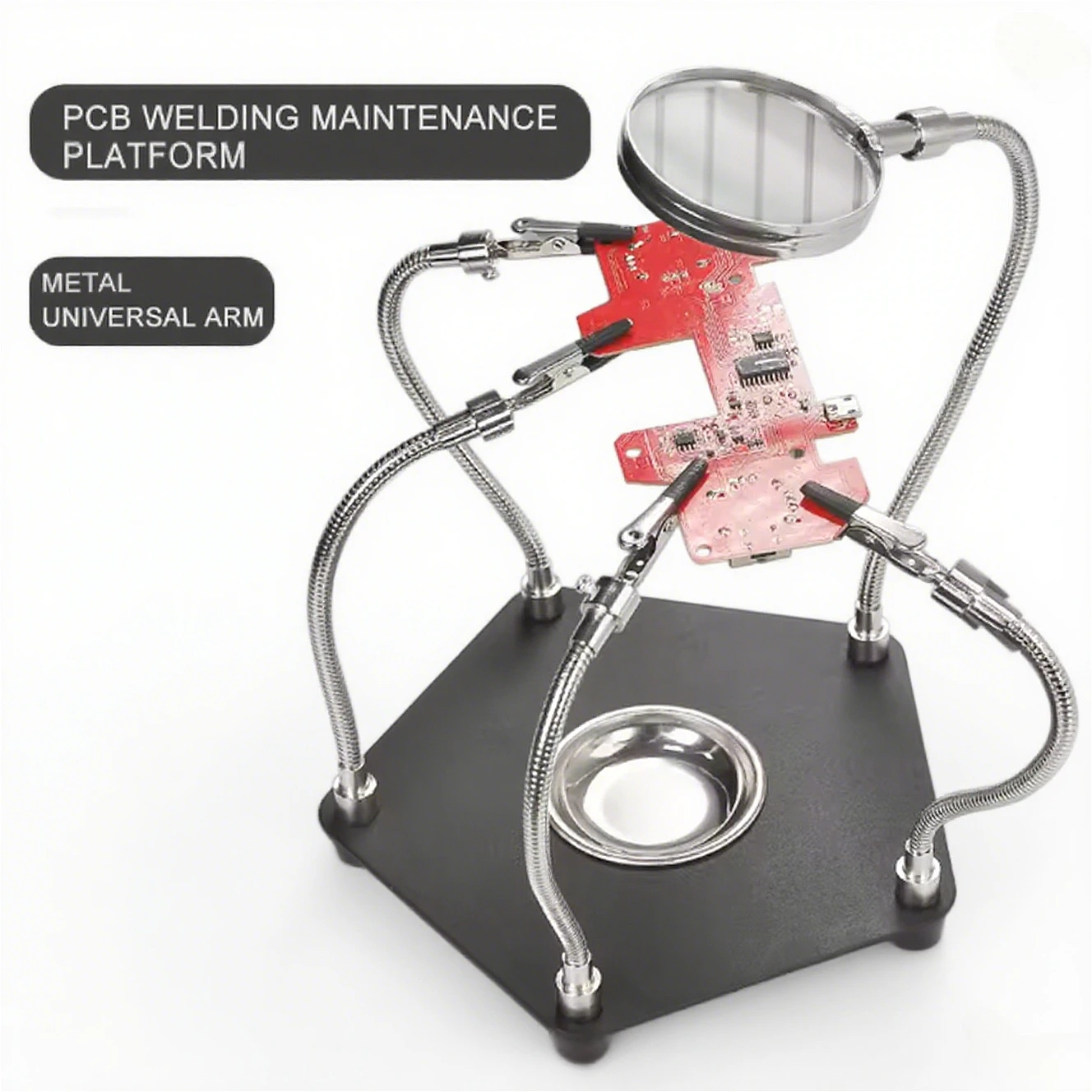 

Welding Soldering Magnifier with PCB Holder Flexible Metal Arms Helping Hands for Welding Station Desktop Magnifying Tool