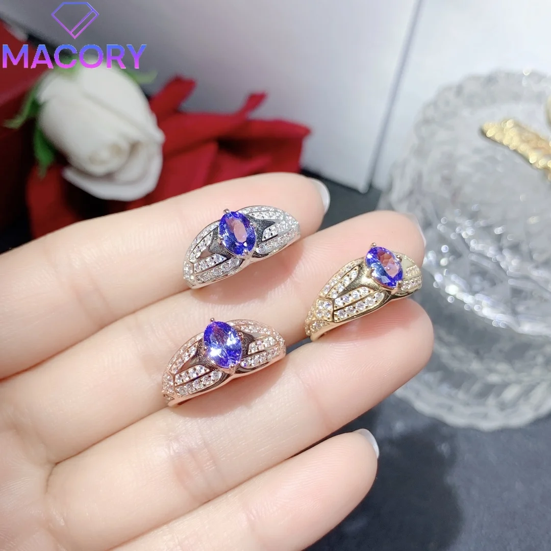 

Sterling silver 925 natural tanzanite ring female wedding 925 silver jewelry certification original dating ring female