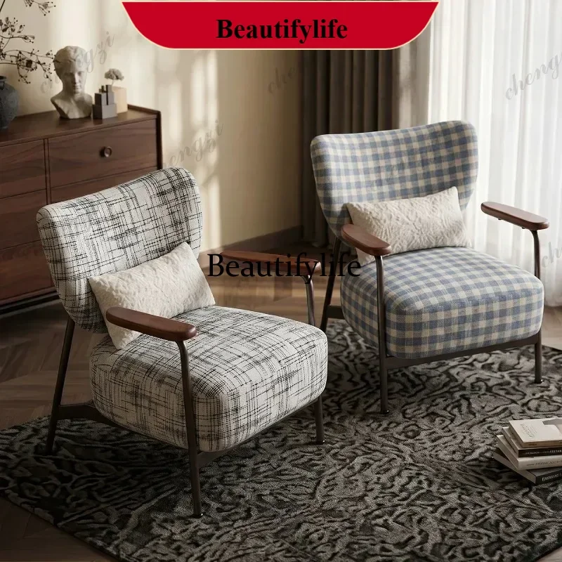 Medieval leisure chair light luxury retro fabric sofa chair living room balcony single chair m138