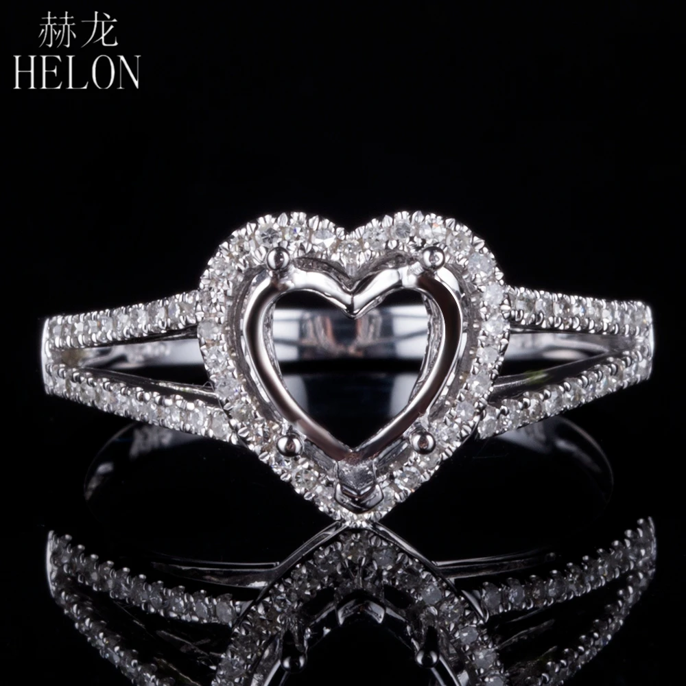 

HELON 10X10mm Heart Cut Solid 14K 10k White Gold Pave Natural Diamond Semi Mount Engagement Wedding Ring Trendy Fine Jewelry