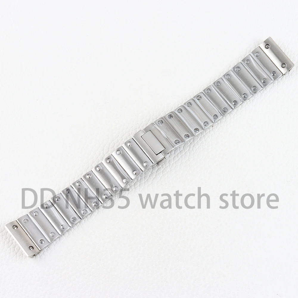 Silver 38mm NH35 Watch Case 21mm Width Solid 316L Stainless Steel Bracelet for Santos NH35 NH36 NH38 Movement 27mm Dial