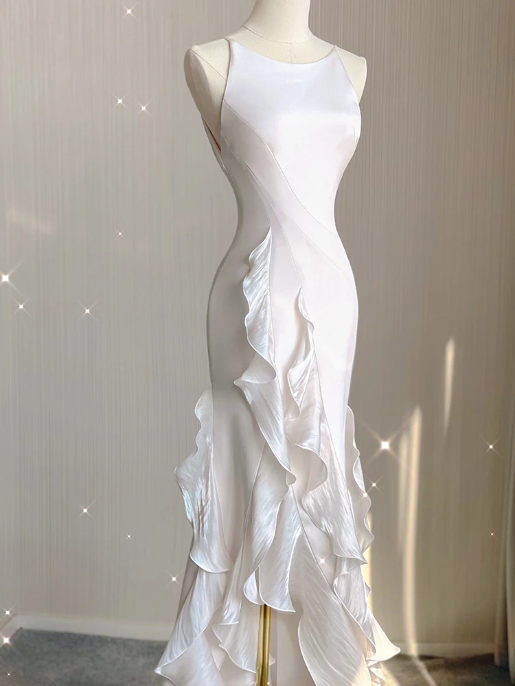 Vestido Branco E F Sexy ara que Caia para Festa, Vestido Longo de Noite para Anfitriã, Vestido Moderno de Ci...