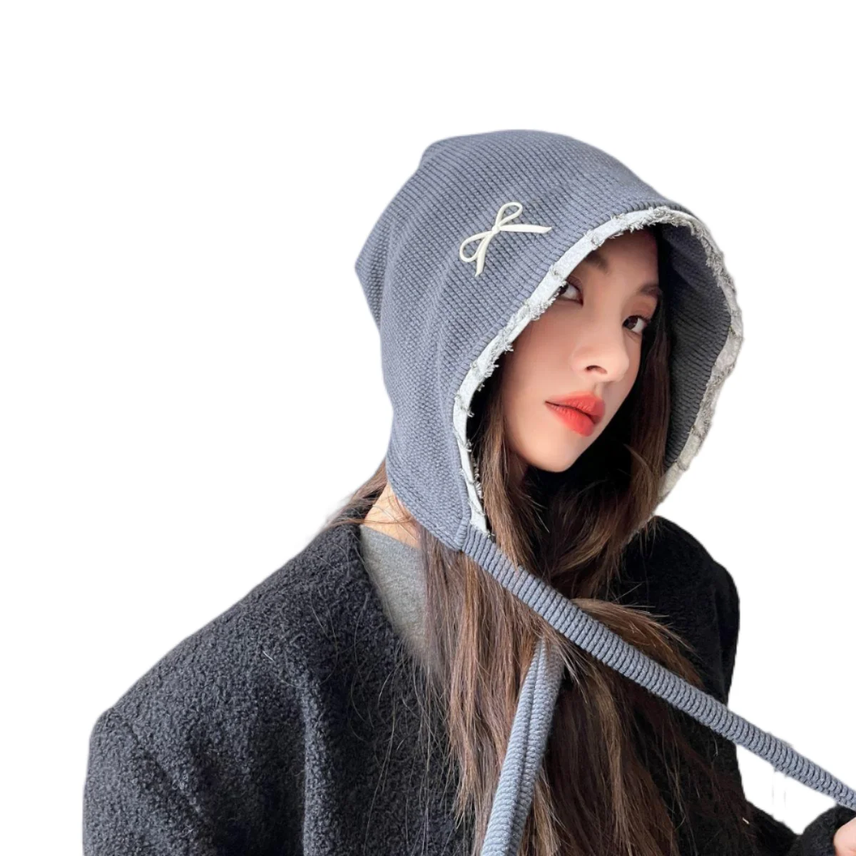 

2024 New Solid Stripe Hoody Hat Strap Beanie Hat Women Autumn Winter Warm Ear Protect Windproof Embroidery ButterflyPullover Hat