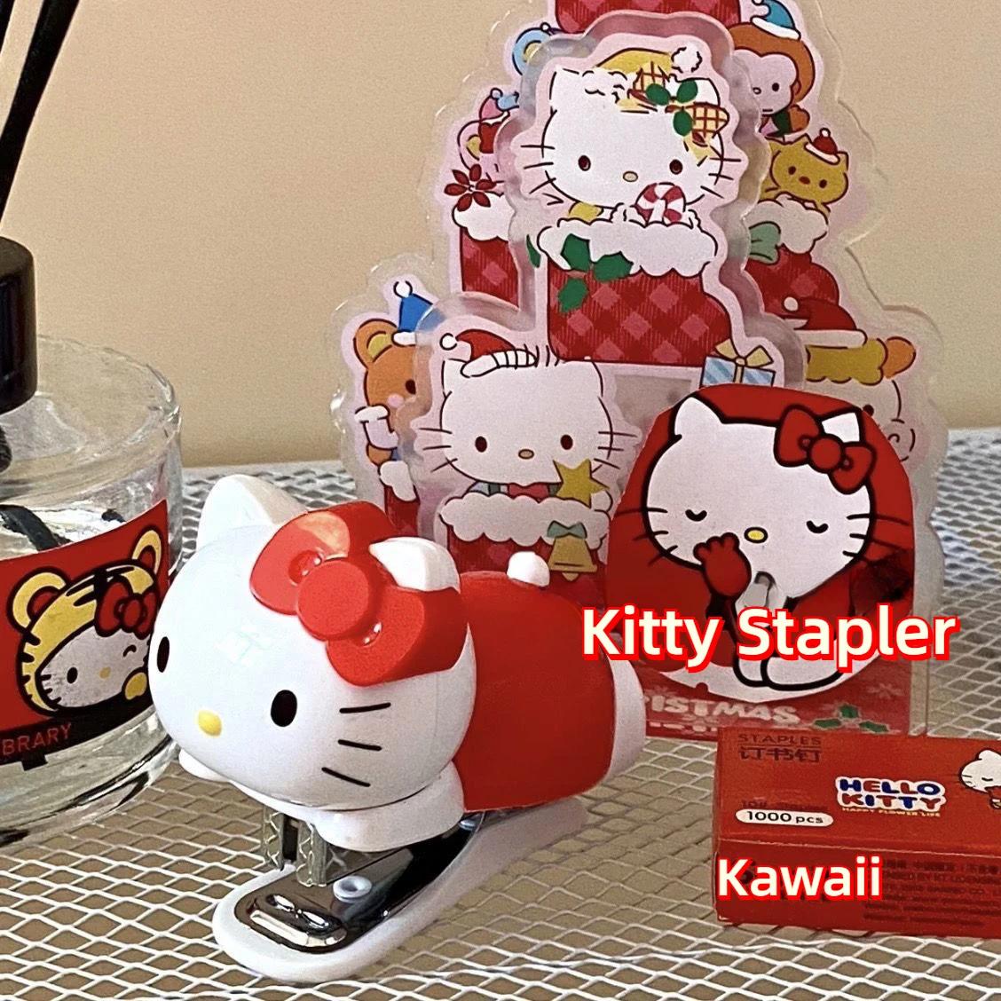 Kawaii Hello Kitty Аниме Мини-степлер Портативный Переплет Для Альбома Офисные Школьные Принадлежности Студенческий Подарок М...