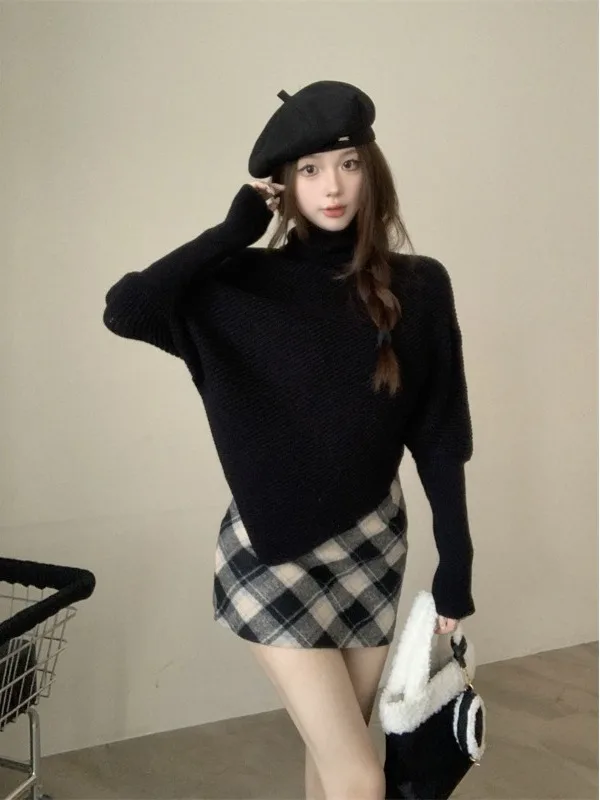 

Свободный вязаный свитер с высоким воротником для женщин, утепленный, мягкий, высококачественный, осенне-зимний модный комплект