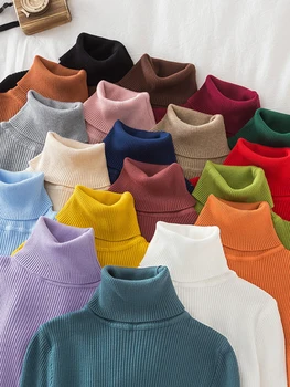 韓国ファッションタートルネック女性秋冬プルオーバーセーター基本固体カジュアルスリムストレッチリブニットトップ女性セーター