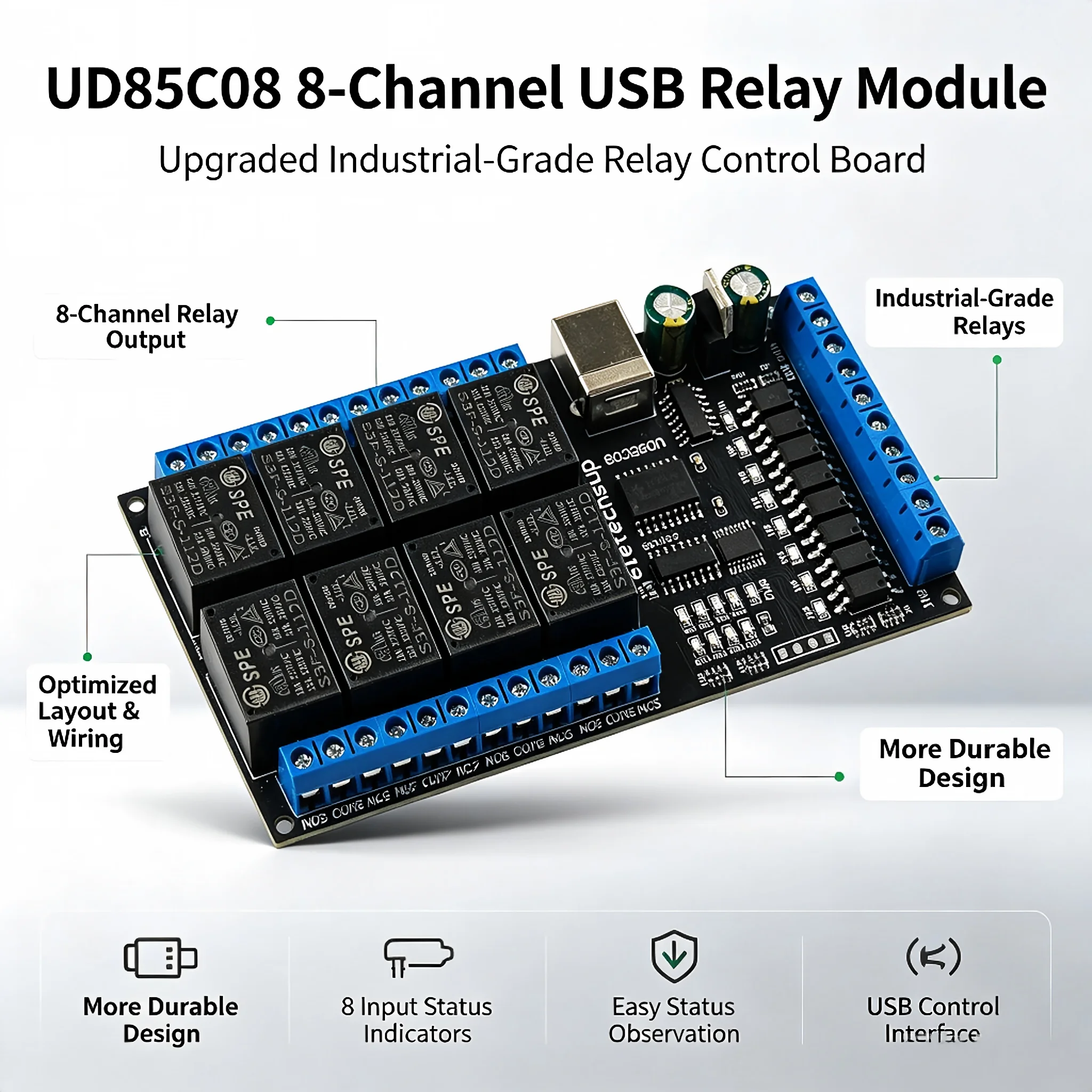 8CH USB Electronic Switch Module PC IO Expansion for Industrial Automation Test Fixtures