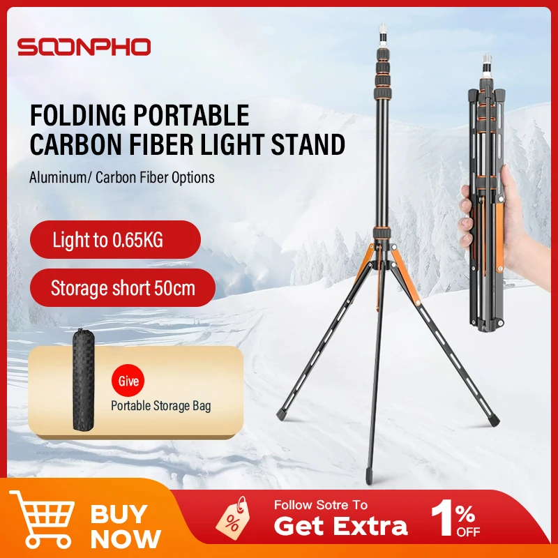 

SOONPHO 270cm 200cm Carbon Fiber/Aluminum Alloy Light Stand Reversible Leg Light Stand Tripod for Photography Studio Godox Light