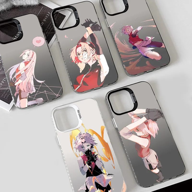 1PC Anime S-Sakura H-Haruno  Phone Case Phone Case IMD color silver shell For iPhone 16 15 14 13 12 11 Pro Max Plus