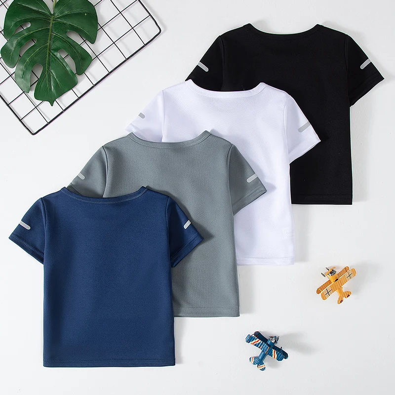1/4 Pcs Children's Summer Solid Color Quick-drying Simple Short-sleeved Boys Leisure Sports Joker Breathable T-shirt Girls' Tops