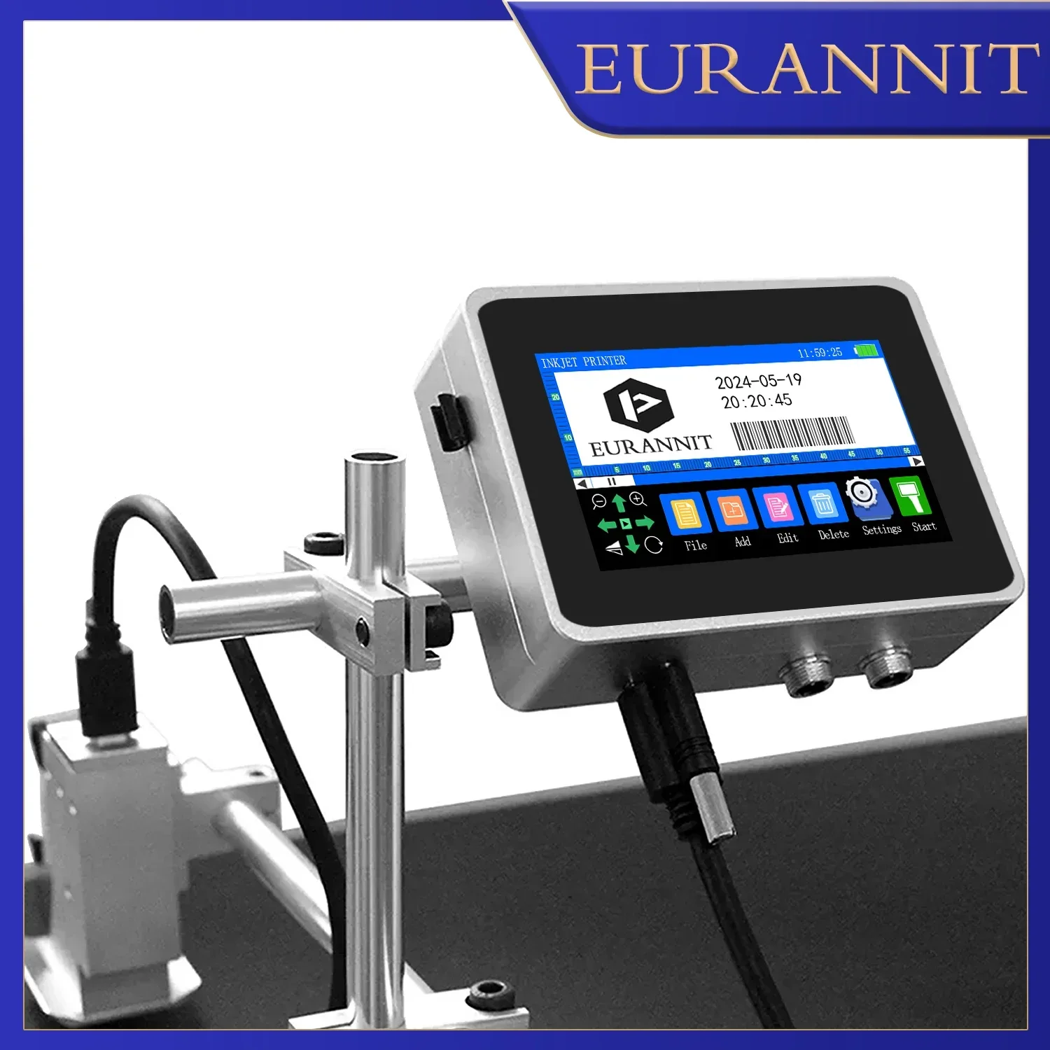 EURANNIT 150Plus Stampante online da 12,7/25,4 mm Stampante termica a getto d'inchiostro Codice a barre QR Numero lotto Immagine Logo Data di scadenza Stampante online