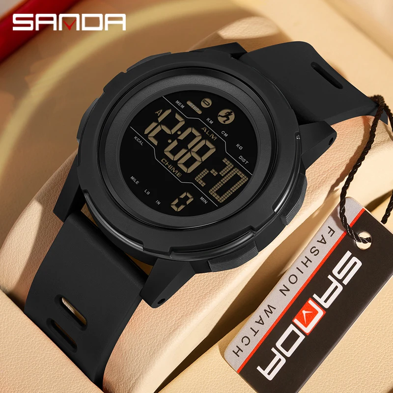 2024 Sanda top-level Hot pedometer waterproof multifunctional mountaineering military style shock-absorbing smart watch