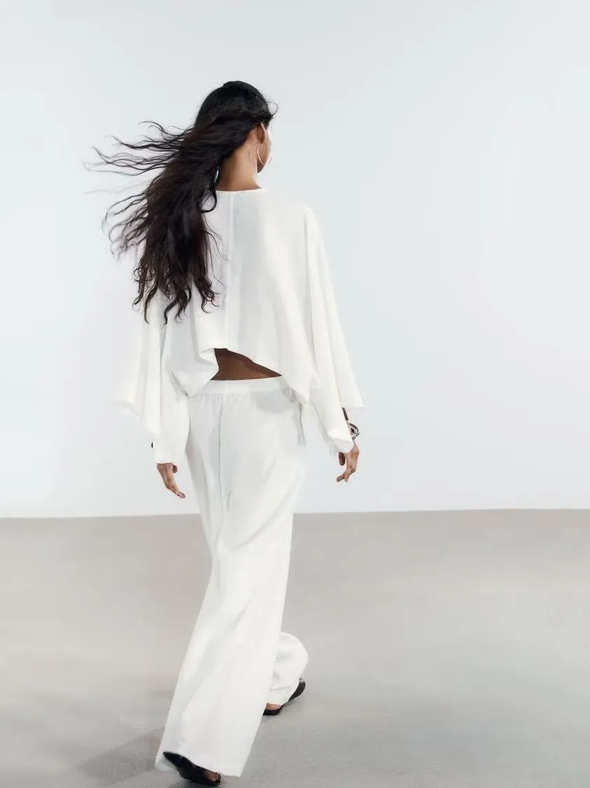 

New Summer Wide Leg Casual Pants V Ne Jaet Linen Blend Women's Faion mid Waist Loose Fit Long Sve Color
