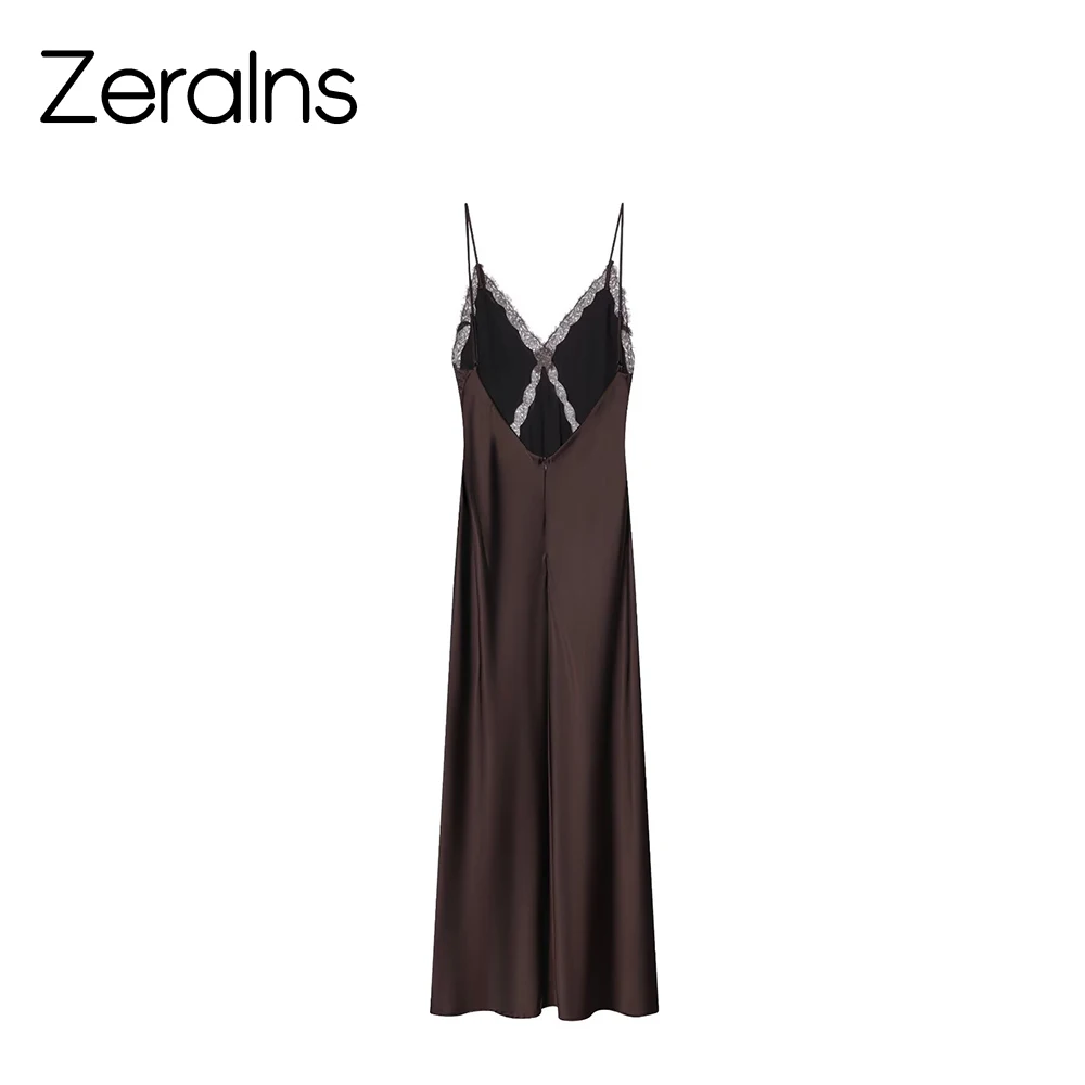 ZERAINS منتج شتوي جديد على الطراز الأوروبي والأمريكي فستان نسائي غير رسمي بحمالات من الحرير الملمس #2