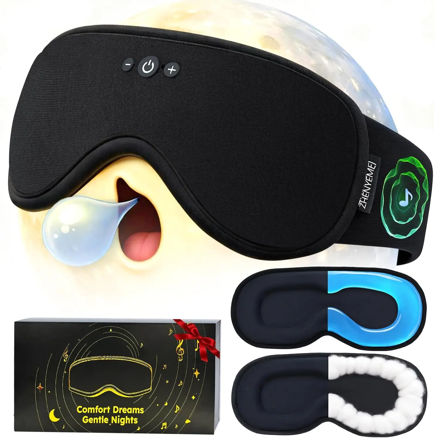 

2-in-1 Cooling Gel Sleep Mask with Bluetooth Headphones, 3D Weighted Design for Migraine Relief & Zero Eye Pressure
