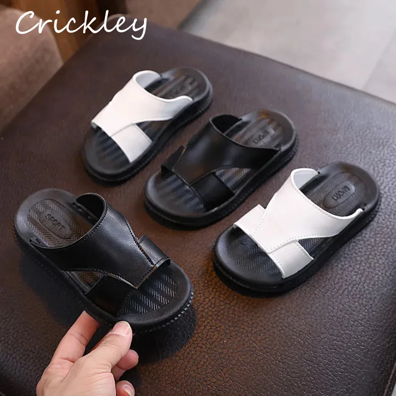 New Solid Children Slippers Summer PU Leather Casual Toddler Boys Girls Slippers Casual Anti Slip Outdoor Kids Beach Shoes