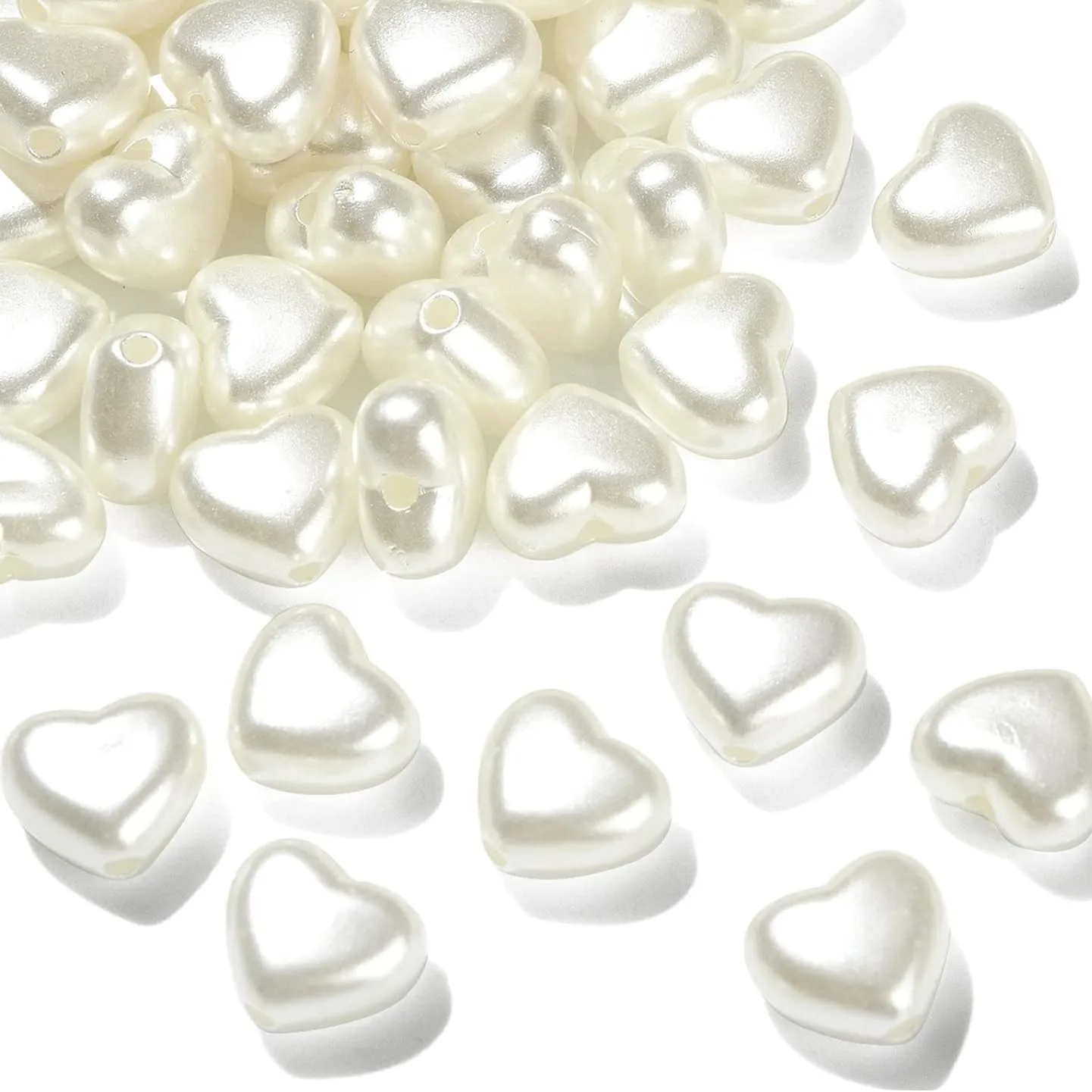 KitBeads Imitation Pearl Heart Beads Acrylic Heart Shape AB White Pearl Beads Mini Elegant Heart Shaped Beads for Jewelry Making