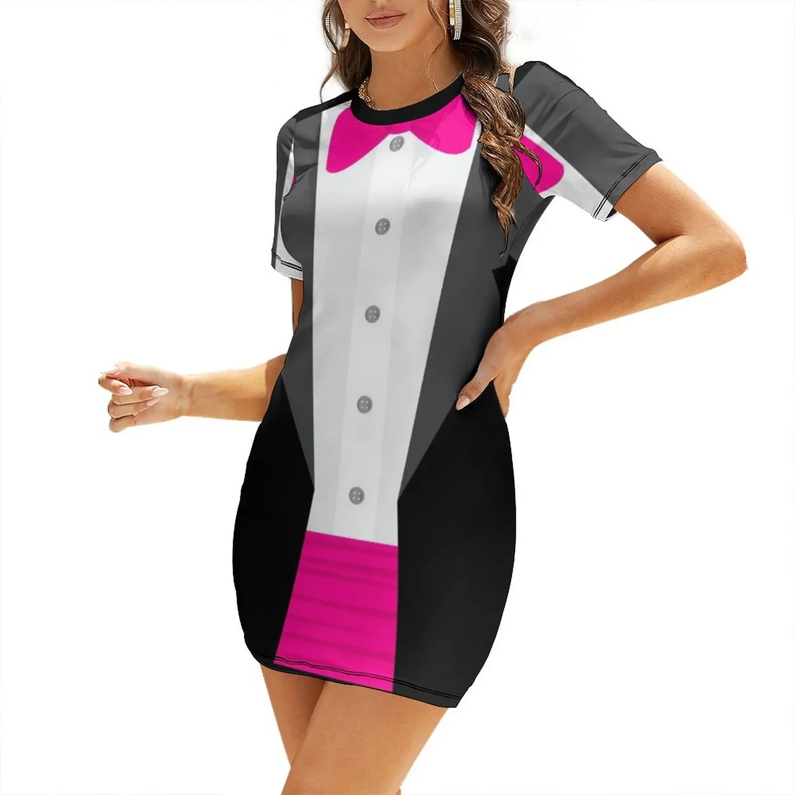 

pink tux tuxedo Short-Sleeved Dress Woman's evening dress Women's summer skirt Female dress women formal occasion dresses