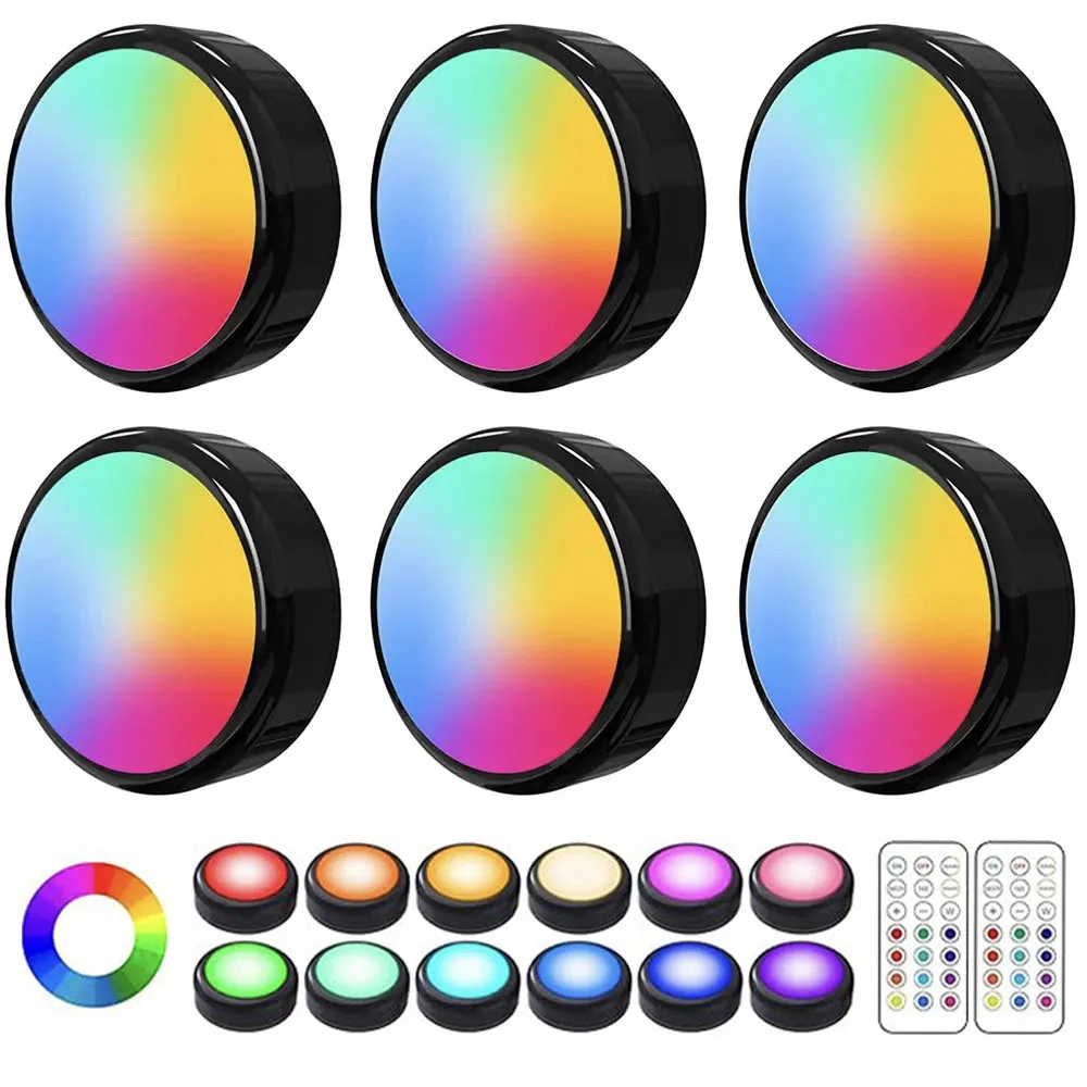 Nice RGBW LED Puck Night Lights Remote Control Dimmable Under Cabinet Light Battery Operated Wireless Push Lamp Kitchen Closet