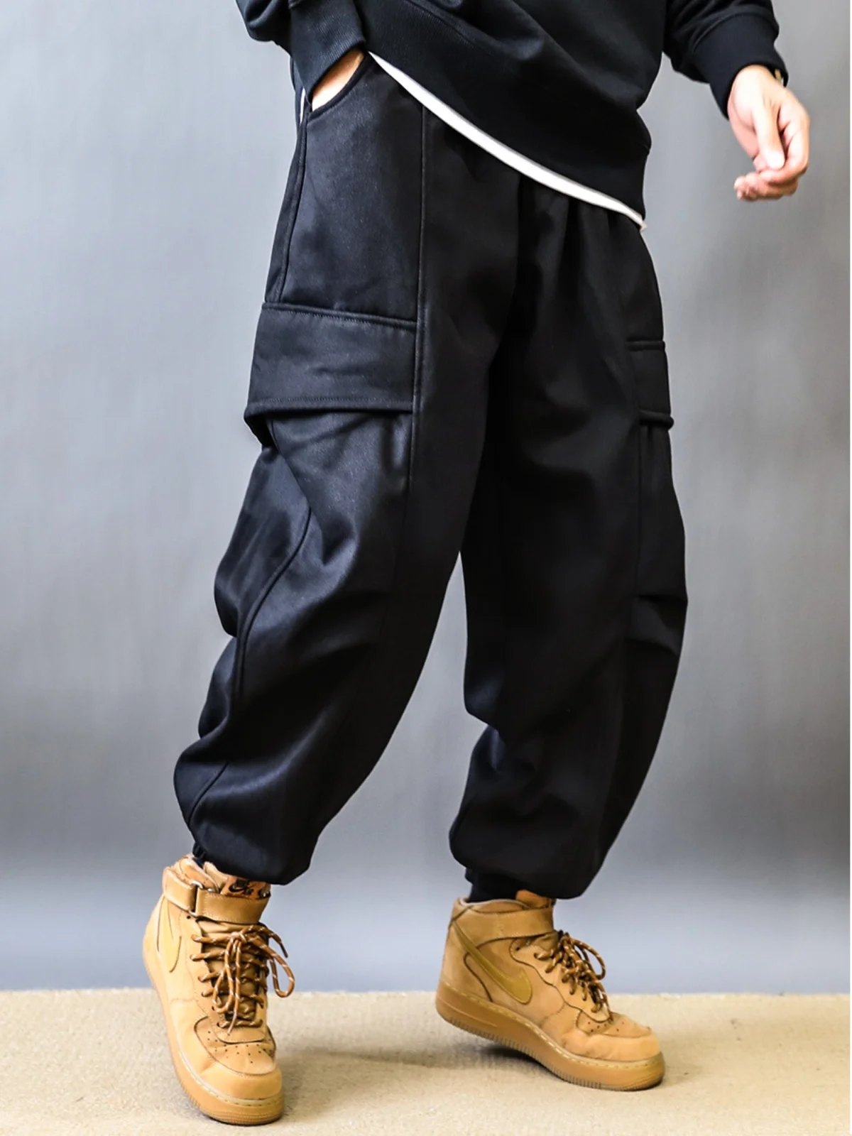 

Trendy American Sle Fce Lined Thiened Casual Pants with Big kets Loose Fit Waed Cotton Workwear for Men