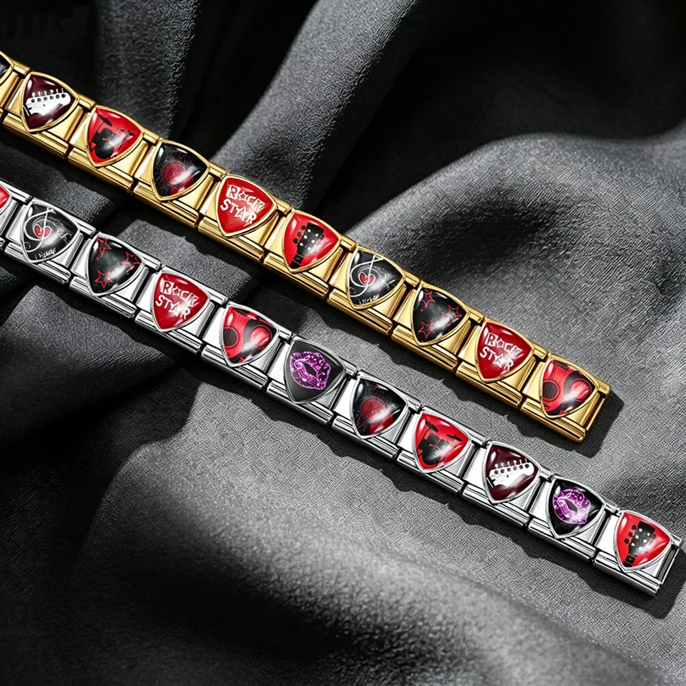 GEMOSA Trendiges Armband im unregelmäßigen Rock-Musikinstrument-Stil, italienisches Gliederarmband, passend für 9-mm-Perlen, Original-Design, Schmuck zum Selbermachen – Detail 5