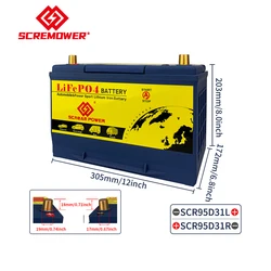 Batterie de démarrage de voiture pour voitures, démarreur diabétique, 12V, 100Ah, VEPO4, SCR95D31L, R, haute qualité, CCA1600A avec BMS 200A, camion, auto, bus