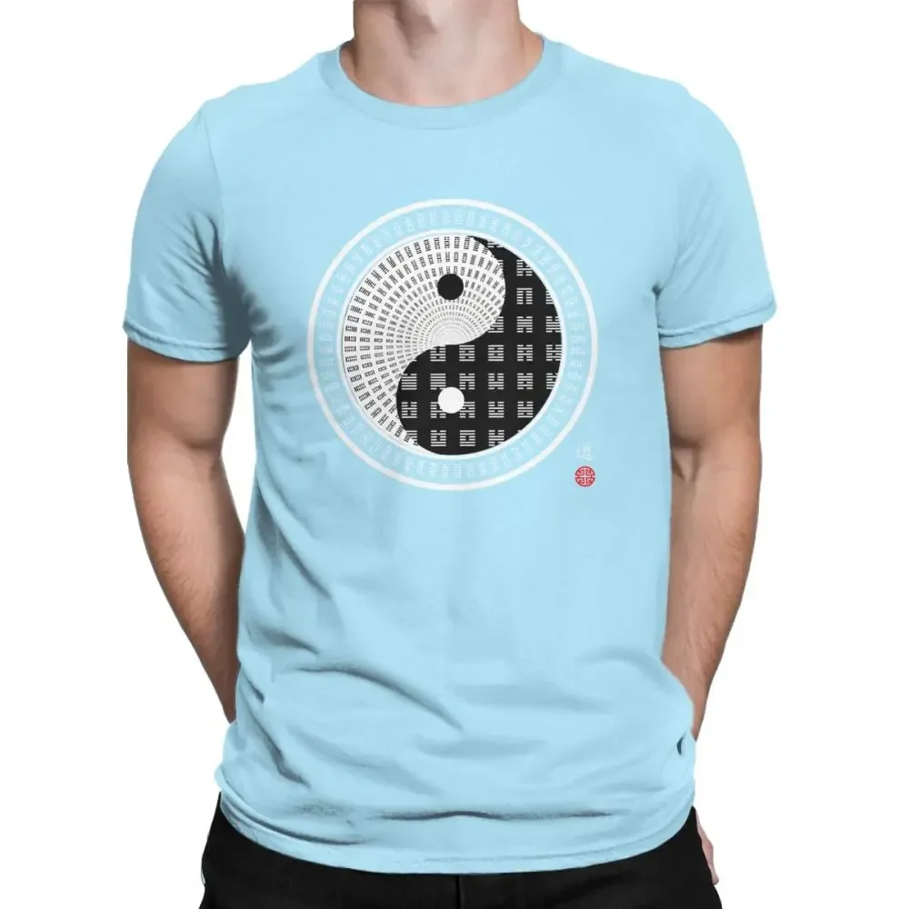 Cotton T-Shirt Christmas Gift Short Sleeve Clothes Chinese Style Men Tshirt Tai Chi Yin Ching 64 Yang Hexagram Spiral Tee Shirt