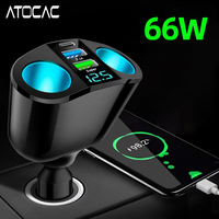 USB C Car Charger Dual Socket Splitter PD QC3.0 66W Fast Charging Cigarette Lighter Adapter LED Voltage 12V 24V Automotive Port