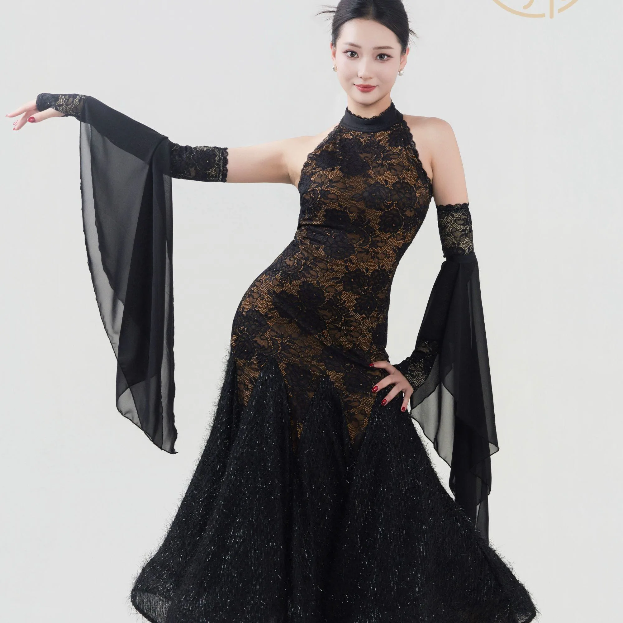 2026 Ballroom Dance Dress Women White Black Lace Long Dress Waltz Dance Performance Clothes Competition Dress Prom Wear BL20421