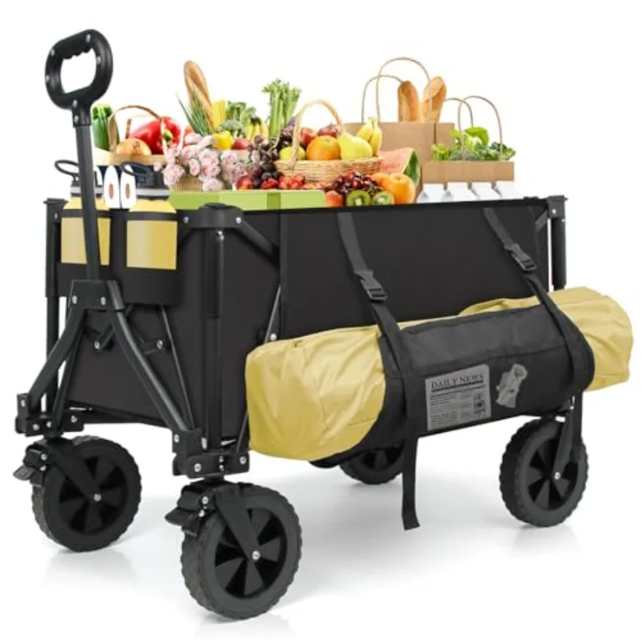 

Wagons Carts Foldable Collapsible Wagon Utility Cart 300lbs 130L with Side Pocket and Brakes for Beach Garden Shopping Camping