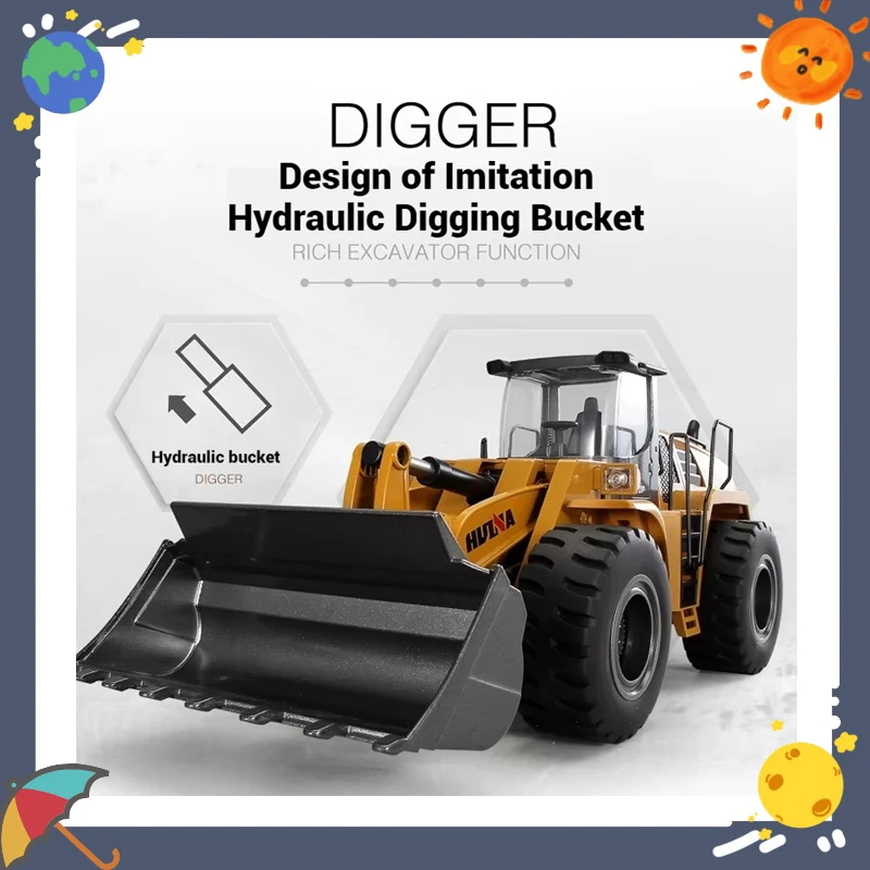 Huina 583 Remote Control Excavator 22 Channel All Alloy Engineering Shovel Toy Model for Children Bulldozer Loader Gift