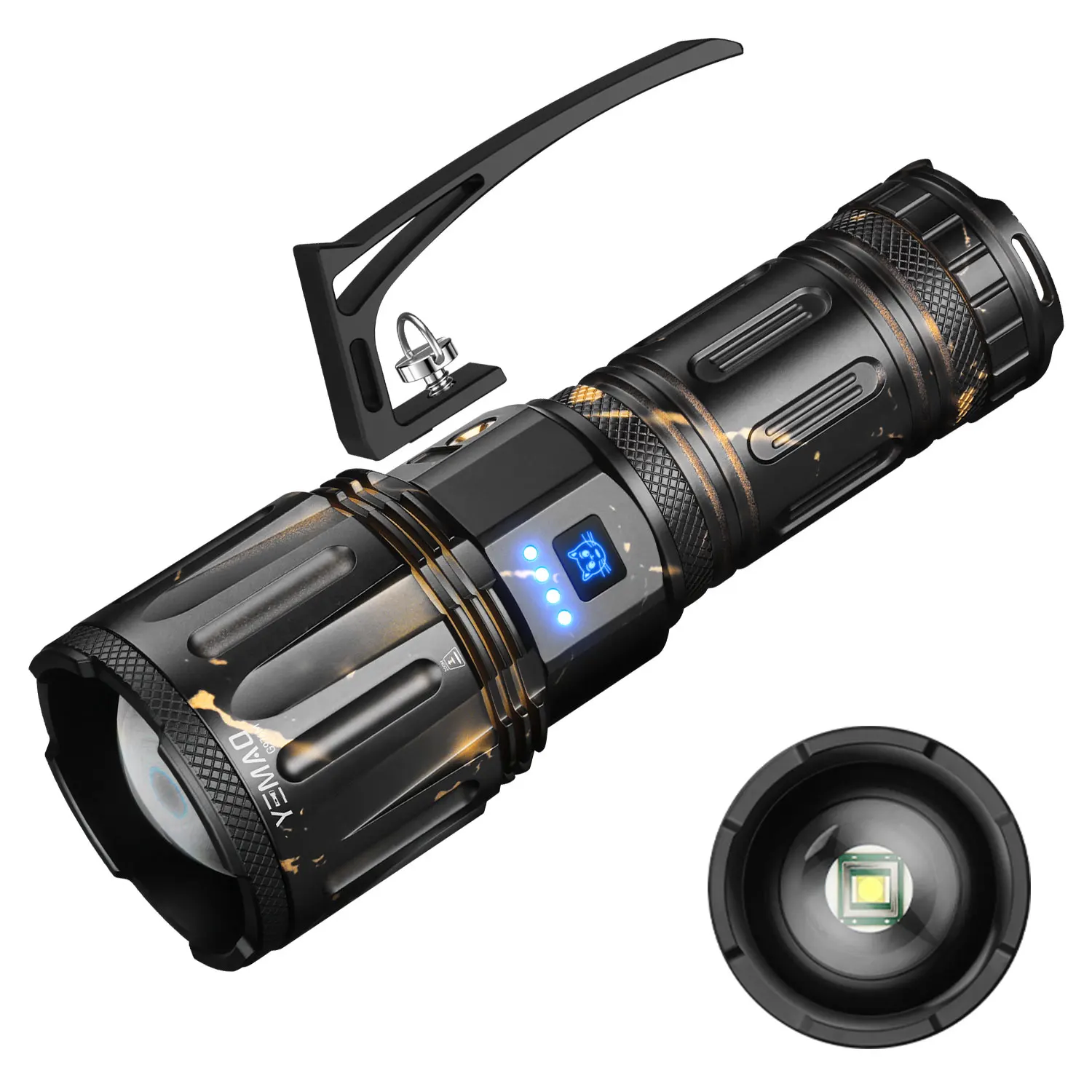 

YEMAO Super Powerful Flashlight 32000mAh 46950 battery High Power Torch Rechargeable LED Light Big Aperture zoomable searchlight