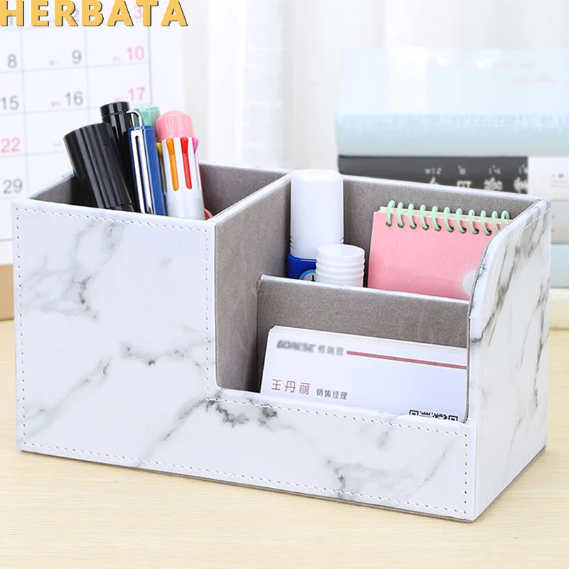 New Marble Pen Pencil Holder Desk Organizer Multifunctional storage box Cell phone stand Estuche escolar Office Supplies CL-2564