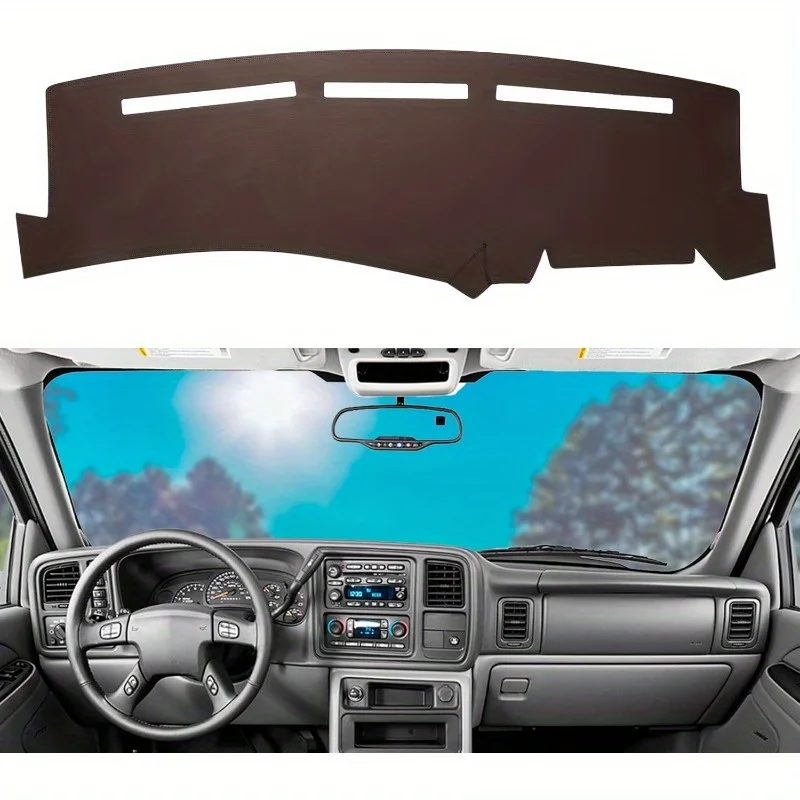 غطاء لوحة القيادة الجلدية لسيارة تشيفي/جي إم سي 1999-2006 (سييرا/سوبربان/تاهو/يوكون، بني، حماية من الشمس) #1