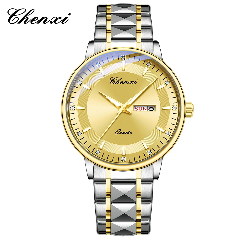 

Модные деловые мужские наручные часы CHENXI с круглым циферблатом, календарь недели, кварцевые часы, светящиеся водонепроницаемые часы для мужчин