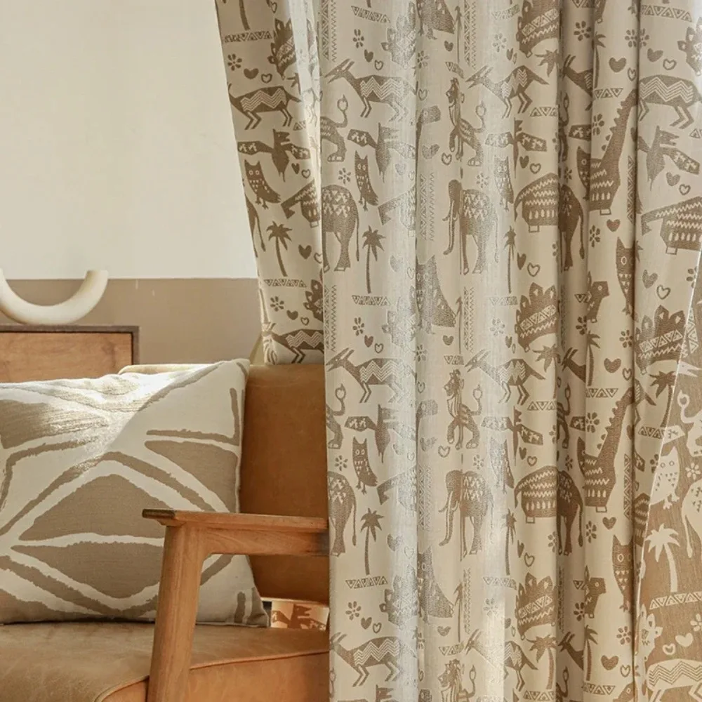 

Cute Retro Children Curtains Three-dimensional Animal Dinosaur Jacquard Cotton and Linen Curtains Boys Girls Bedroom Curtains
