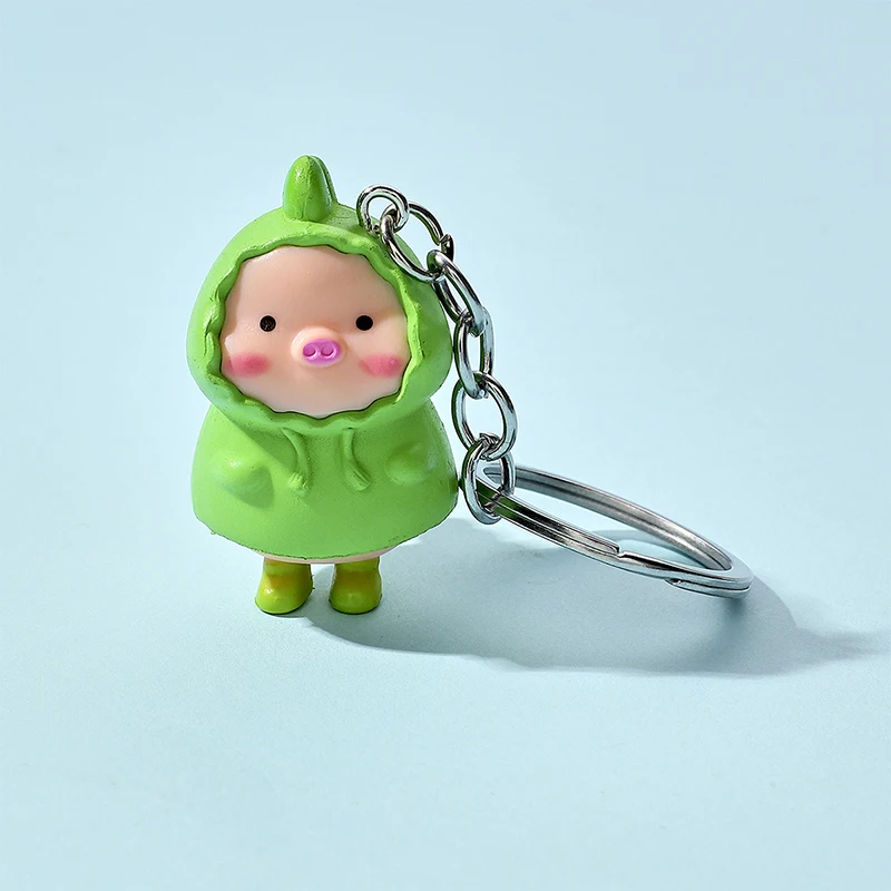 Super Cute Raincoat Piggy Keychain Delicate Retro Multicolor Little Pig Bag Pendant Cartoon Funny Animal Key Ring Gifts